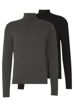 Pier One 2 Pack - Basic Turtleneck - Strikkegenser - Black/Mottled Dark Grey