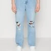 Pier One Distress On Knees - Jeans Relaxed Fit - Light Blue Denim